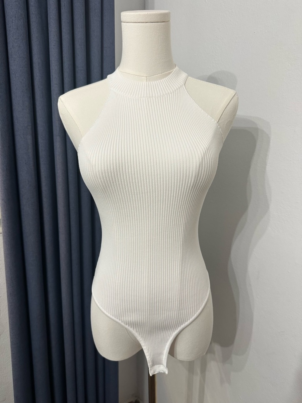 Happily Grey Ribbed White Halter Bodysuit Size Small Casual